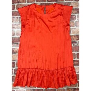 Pre-Owned Maeve by Anthropologie Orange Dress Pleated Lined Short Sleeve Size L